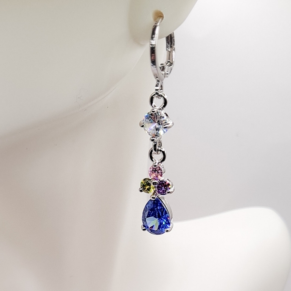 🎀925 Five Gemstone Water Drop Earrings - Picture 7 of 10